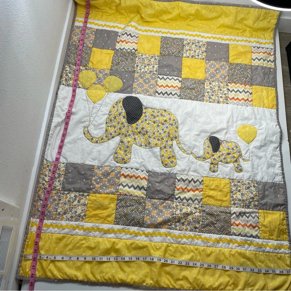 Handmade Quilt Elephants Mama Baby Patchwork Nursery Blanket 48x28